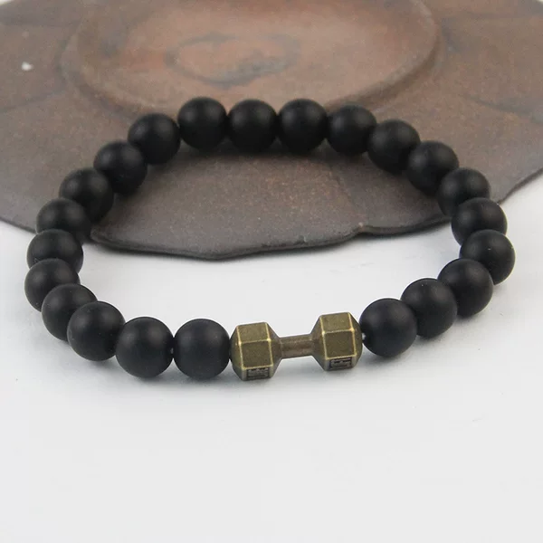 European and American Cross-border Amazon AliExpress Jewelry Bracelet for Men and Women Frosted Ancient Silver Gun Black Dumbbell Obsidian Bracelet