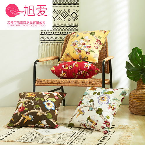 Xuai American Flowers and Birds Leaves Cotton Office Car Sofa Pillow Cushion Cover Without Core Manufacturer Wholesale