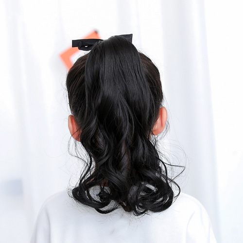Kids' curly long hair ponytail wig ribbon-style baby wig curly ponytail children's wig ponytail curly