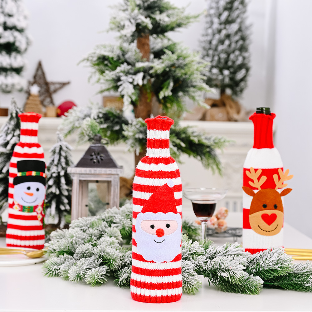 Home & Garden Haube New Christmas Decorations Striped Knitted Wine Bottle Set Cartoon Old Man Wine Bottle Bag Wine Champagne Dress Up_voghion.com