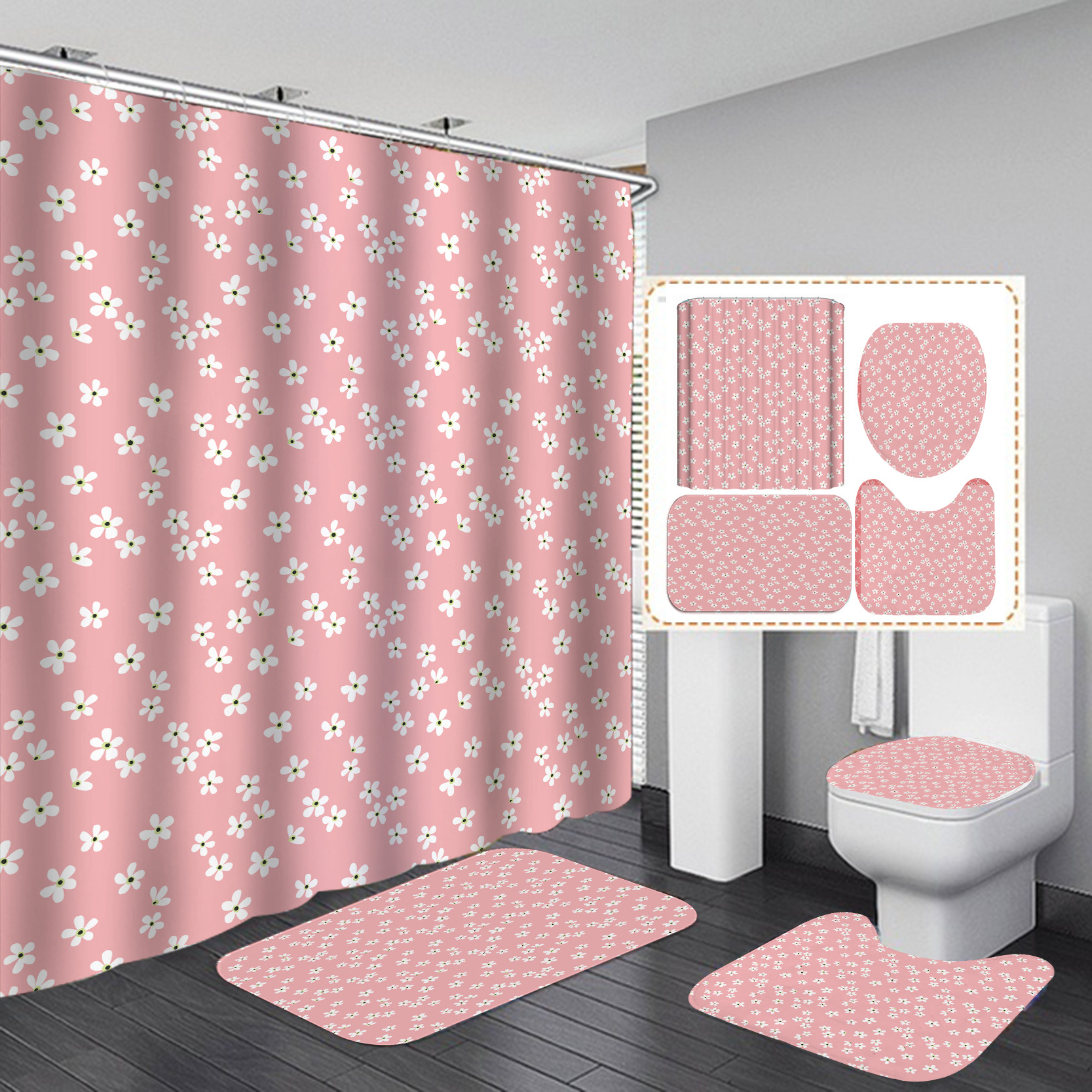 Transfronterizo Comercio electrónico caliente HD Impresión digital poliéster impermeable pequeño floral baño Hotel ducha cortina fábrica suministro directo