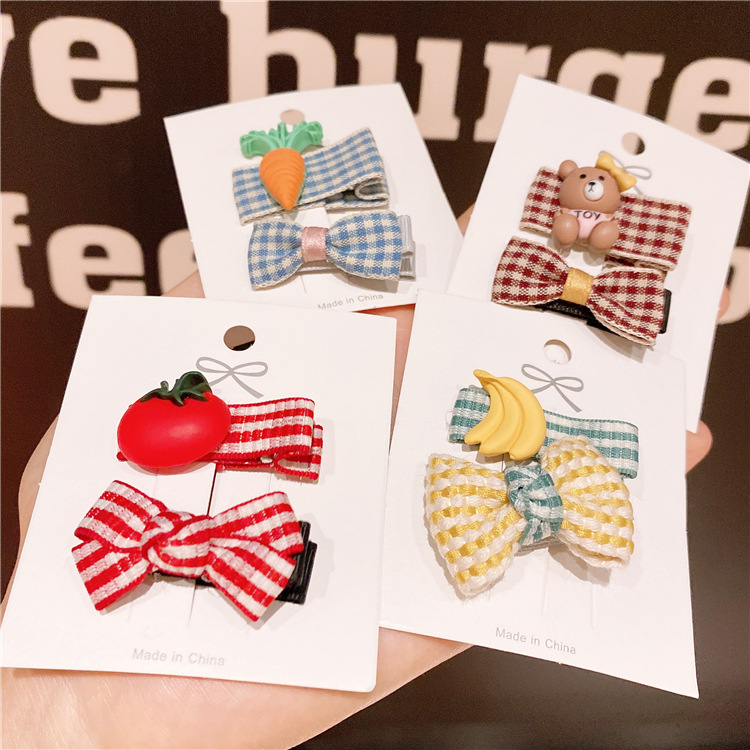 Nuevos accesorios para el cabello del bebé Bangs clip de horquilla para niñas clip de tocado a cuadros arco cartón traje horquilla para niños