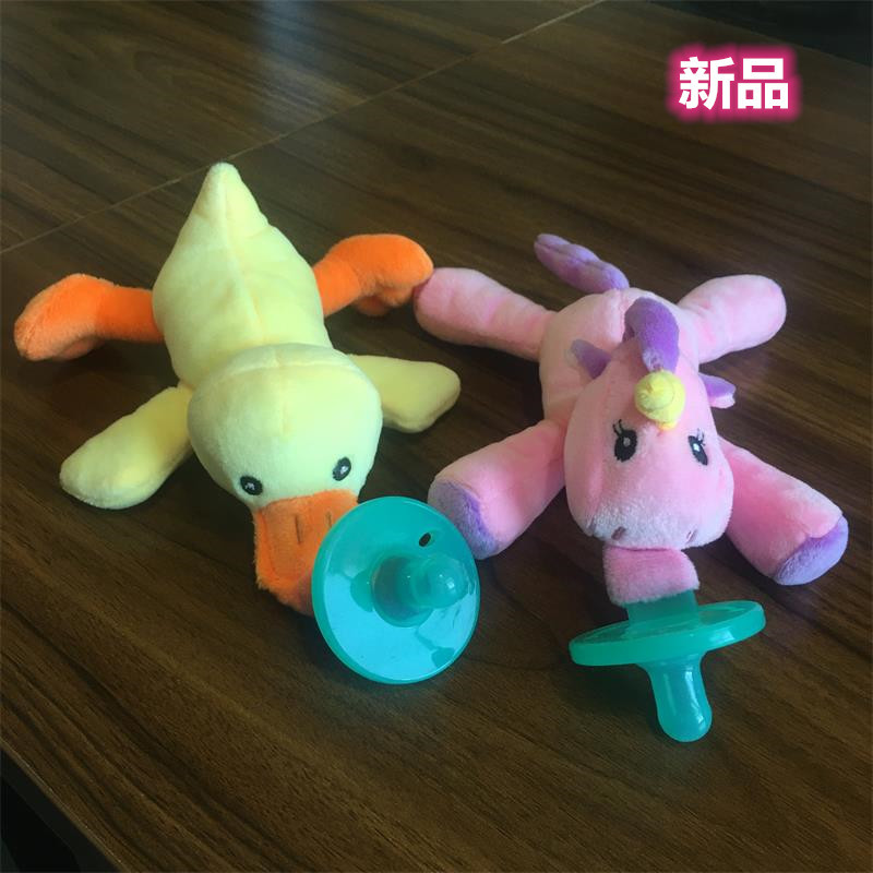 Nuevo bebé chupete juguete bebé colgante animal de peluche juguete variedad de color chupete de silicona