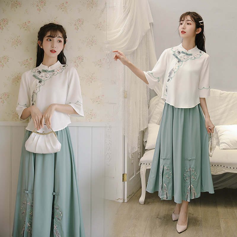 8985 Chinese style Han element Hanfu women's 2020 improved cheongsam dress suit two-piece tea suit Tang suit summer
