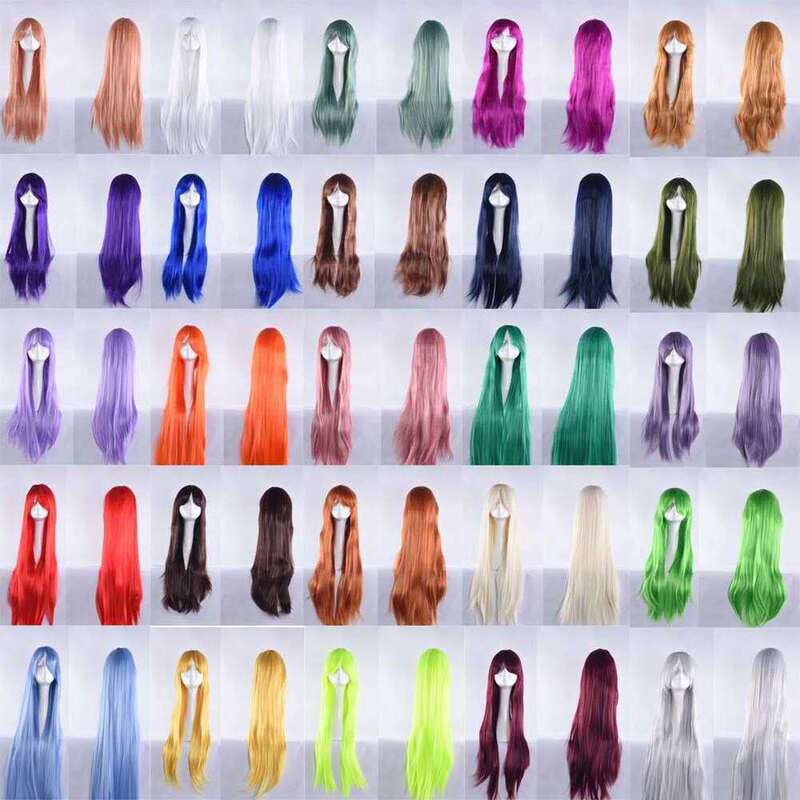 (Factory Outlet) Color Bangs Long Straight Hair Wig Set Christmas Annual Dress
