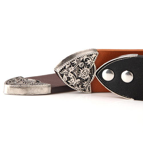 New women's belt European and American retro carved alloy buckle belt versatile jeans clothing double buckle belt factory
