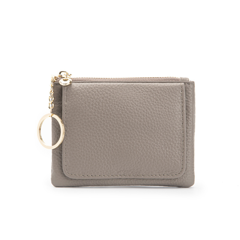 European and American First Layer Cowhide Short Wallet Keychain Coin Coin Bag Mini Zipper Coin Purse Women's Leather Wholesale
