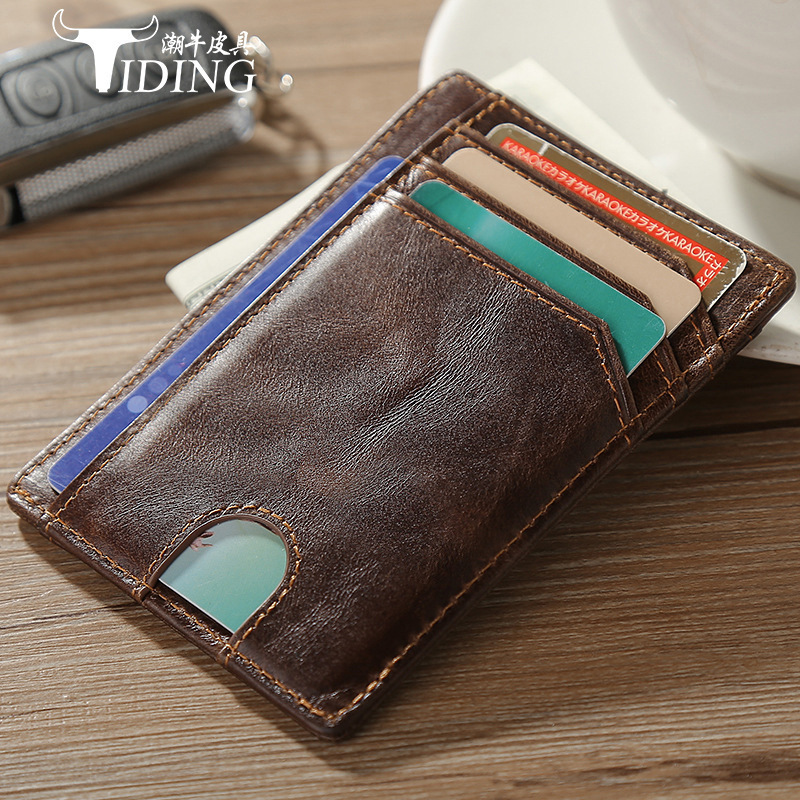 Chauniu special clearance retro first layer leather RFID anti-magnetic card bag ultra-thin identification bag multi-card wallet wholesale