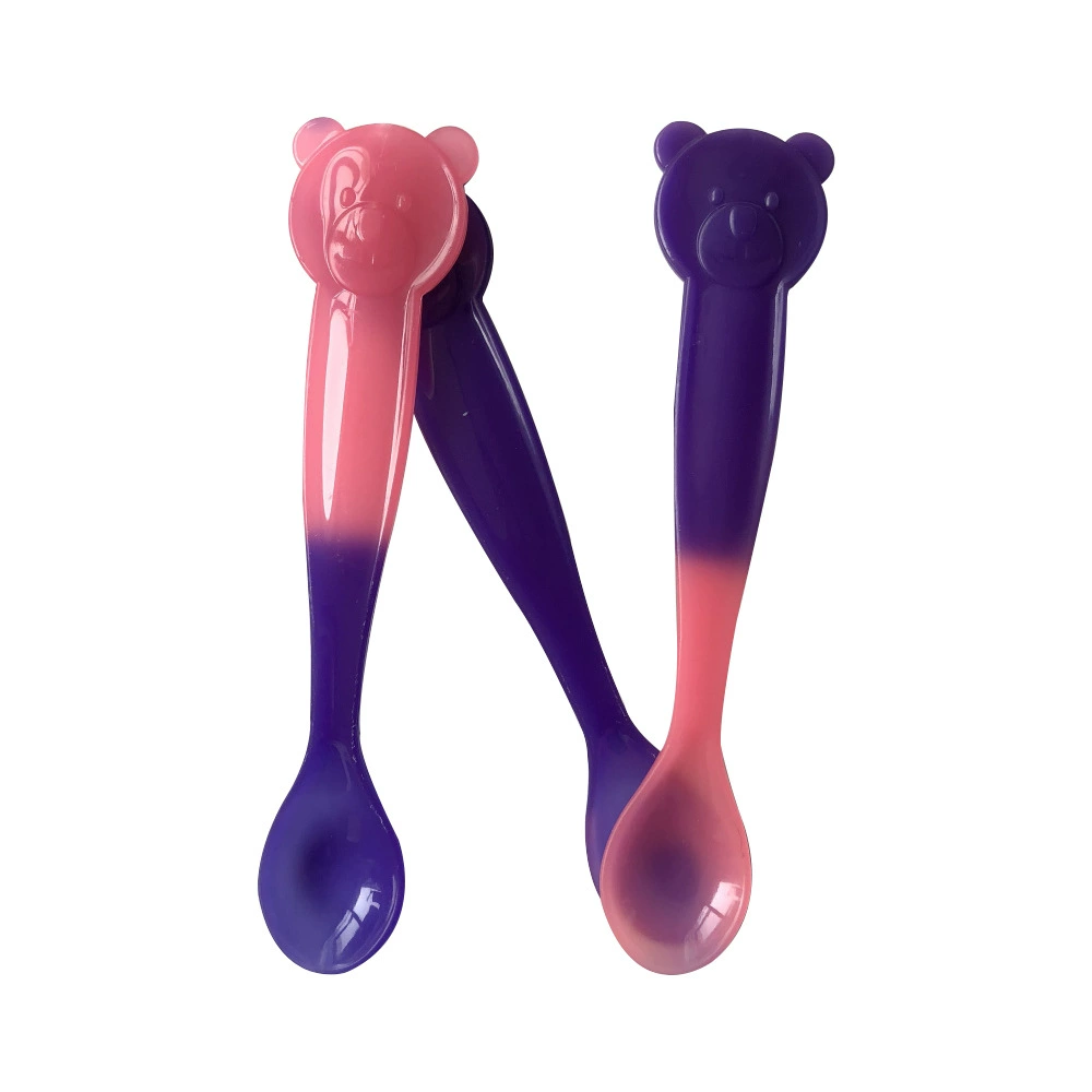 Baby Прямая ручка Суп Ложка Чувствительная к температуре Обесцвечивание Ложка Медведь Обесцвечивание Ложка