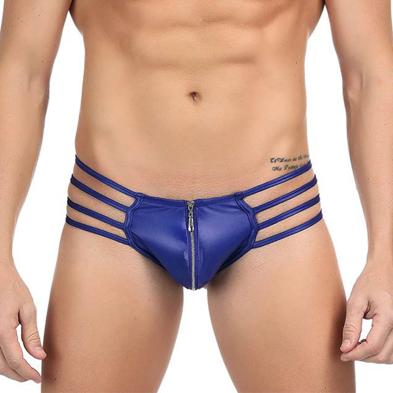 Comercio exterior más el tamaño de los hombres de ropa interior sexy de cuero de imitación boxeador ropa interior de cintura baja sexy cremallera libre entrega de una sola pieza 068