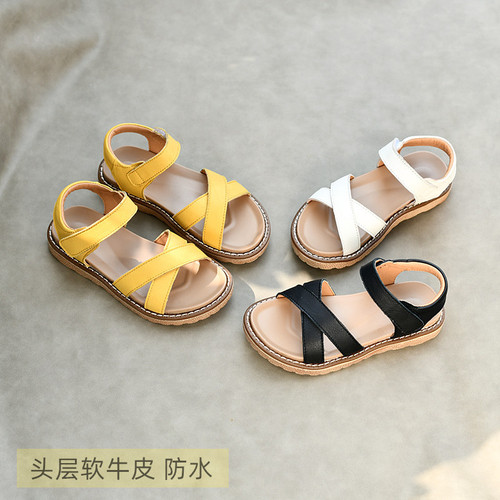 Girls Genuine Leather Sandals Summer Beach Shoes Princess Soft Leather Soft Sole Baby Shoes New Breathable Girls Roman Style