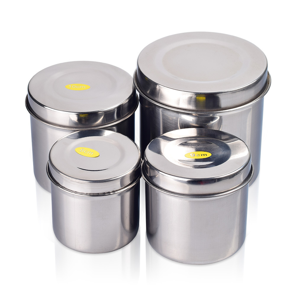 Sealed container with lid; containers for cotton balls, ointment, and iodine solution; stainless steel disinfection supplies container.
