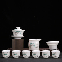 德化高白瓷功夫茶具套装家用青花陶瓷泡茶器盖碗茶杯高档茶具整套