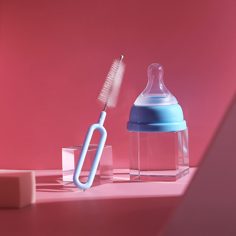 Pezón de acero inoxidable cepillo con mango 360 grados de rotación cepillo de nylon botella de alimentación cepillo de limpieza tetera cepillo de boca