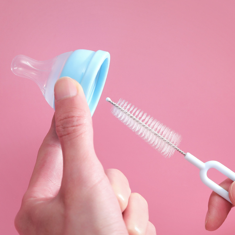 Pezón de acero inoxidable cepillo con mango 360 grados de rotación cepillo de nylon botella de alimentación cepillo de limpieza tetera cepillo de boca