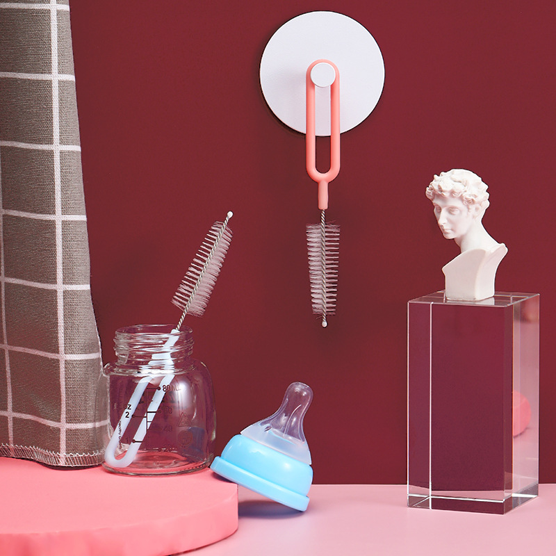 Pezón de acero inoxidable cepillo con mango 360 grados de rotación cepillo de nylon botella de alimentación cepillo de limpieza tetera cepillo de boca