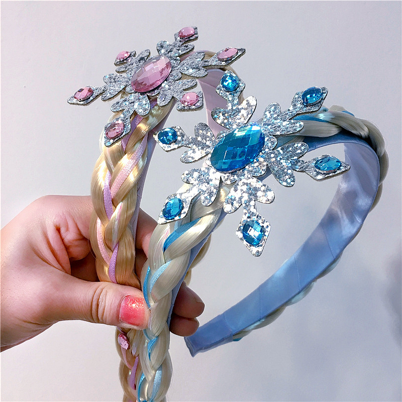 Nuevo todo partido princesa de hielo copo de nieve corona trenza de color para niños peluca trenza diadema accesorios para el cabello tocado