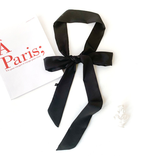 Korean solid color narrow strip decorative streamers women's summer fashion candy-colored sunscreen silk scarf tied with hairband silk scarf