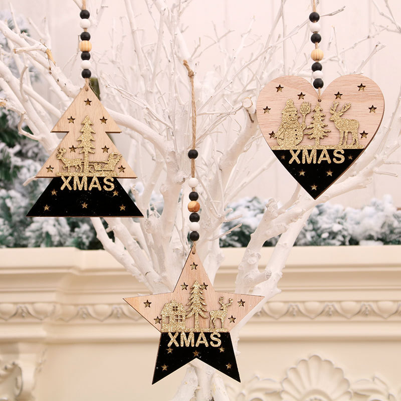 Suministros de decoración navideña árbol de Navidad colgante de alta gama colgante tridimensional de madera de oro negro