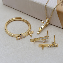 diy饰品配件S925银树叶卜字吊坠耳钉戒指套装项坠6-8珍珠空托3152