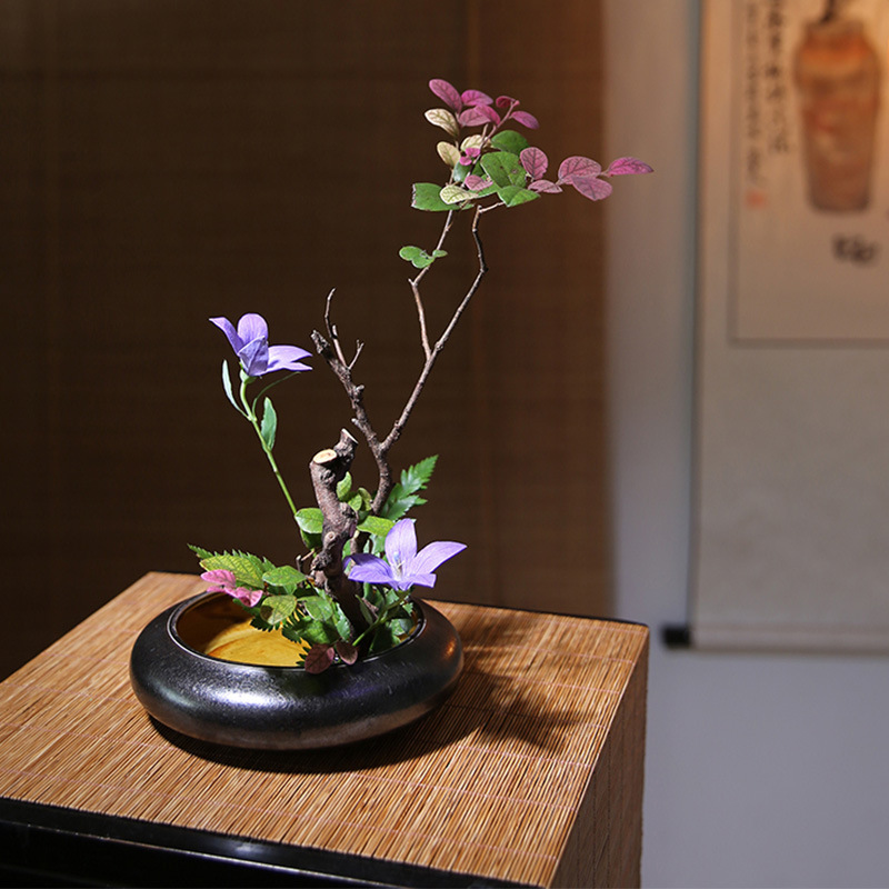 Flower Plate Ceramic Small Flower Vessel Zen Style Chinese Style Flower Arranging Vessel Japanese Style Jianshan Flower Arranging Vessel Set Household