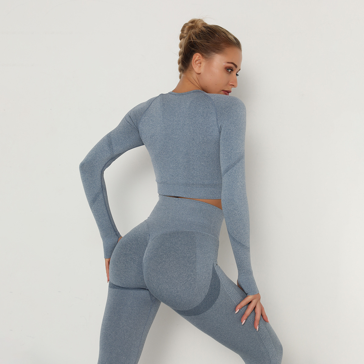 Ropa de Yoga Transpirable de Manga Larga, Estilo Europeo y Americano, de Alta Elasticidad, Plisada, de Secado Rápido, para Fitness