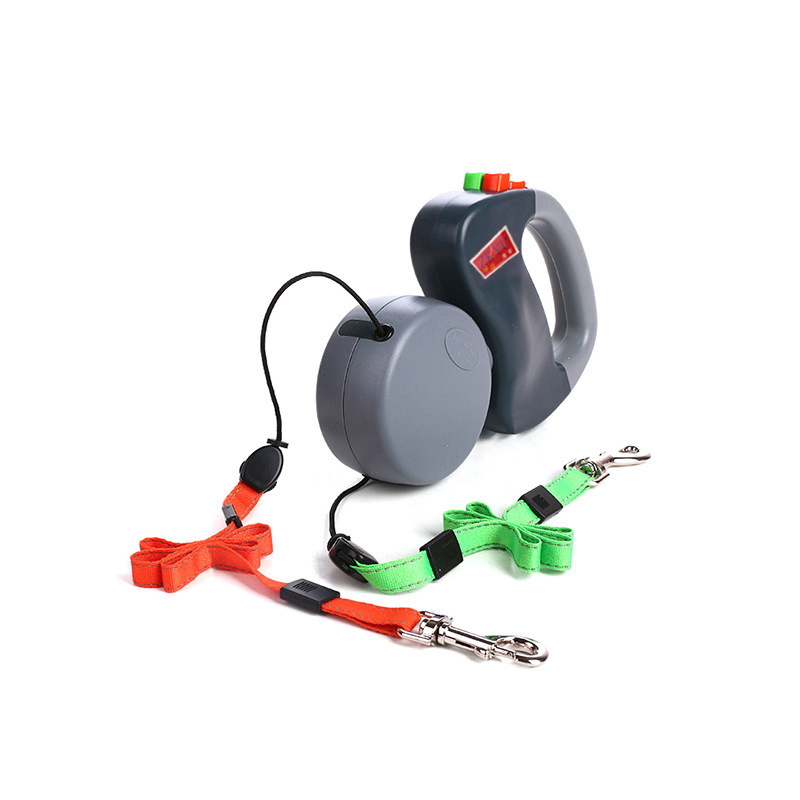 Correa de doble cabeza Cadena de perro doble un arrastre dos cuerda de perro anti-cuerda correa de perro retráctil automático perro pequeño