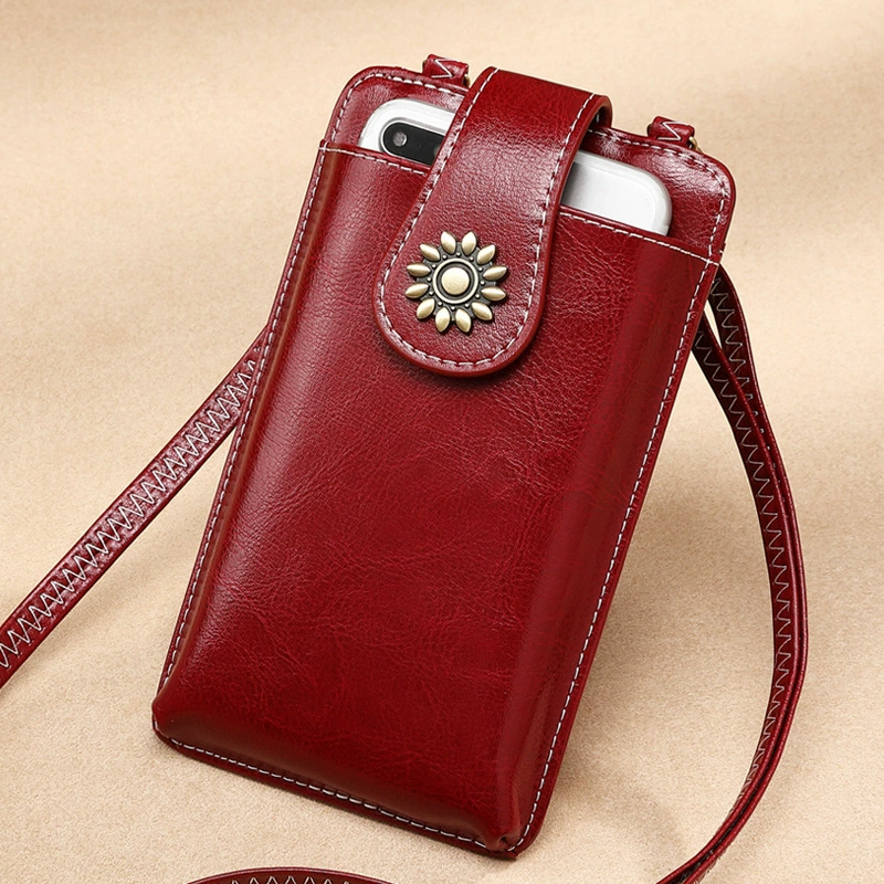 Small phone bag, leather small bag, one-shoulder bag, mobile phone, wallet with zipper