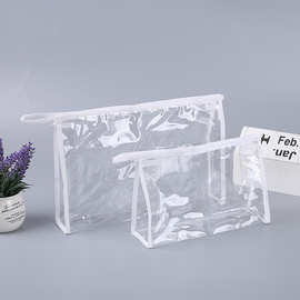 厂家可定PVC透明化妆洗漱包立体车缝拉链包装袋订logo