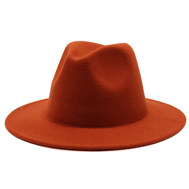 Aliexpress Amazon Ebay Monochrome Light Plate Men's and Women's Hat Simple Woolen Hat Flat Brim Big Brim Jazz Hat