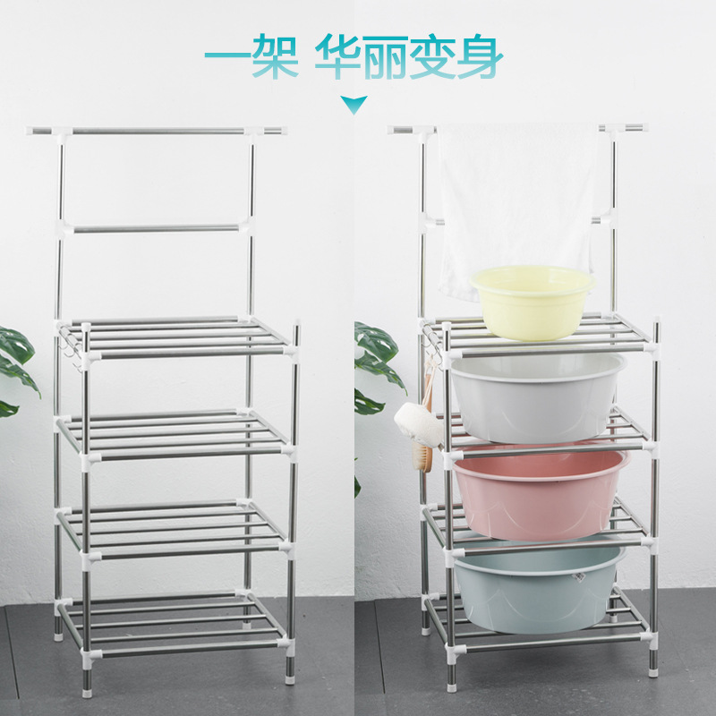 De acero inoxidable de múltiples capas de almacenamiento de rack de lavabo de baño estante de la olla de cocina estante cuadrado de piso de almacenamiento simple fábrica de suministro directo