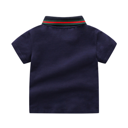 Men's Summer Short Sleeve Han Style Trendy Cotton Shirt for Children, Half-Sleeve T-Shirt for Middle and Small Children with Stand Collar