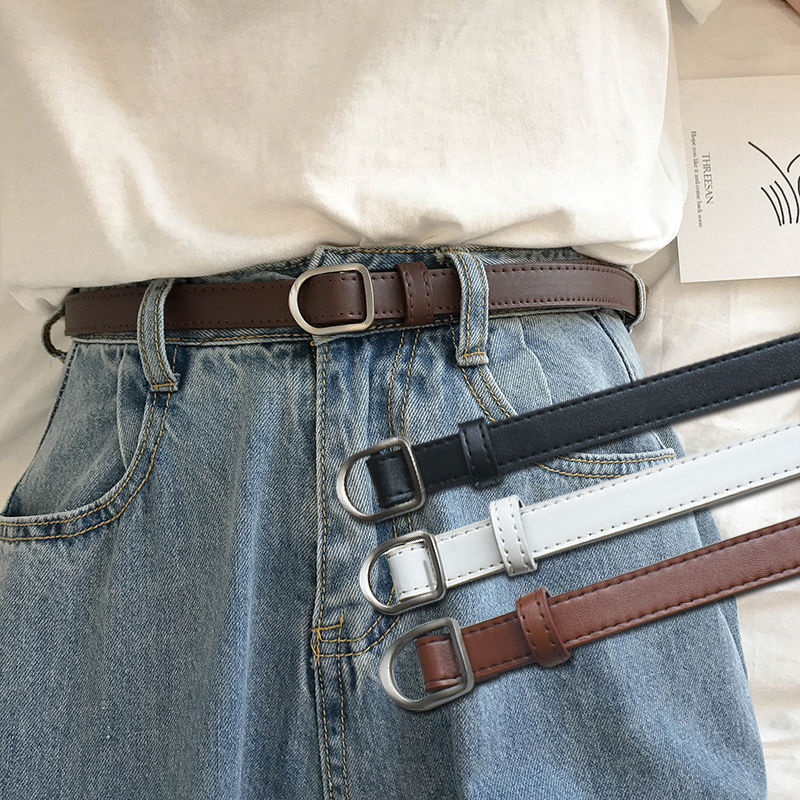 Belt for Women Korean Dongdaemun Non-Porous Versatile Thin Belt for Men and Women Simple Korean Style Student Ins Style Belt