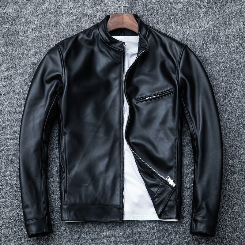 New anti-season leak-picking leather coat men's first layer sheepskin slim stand collar youth leather jacket jacket