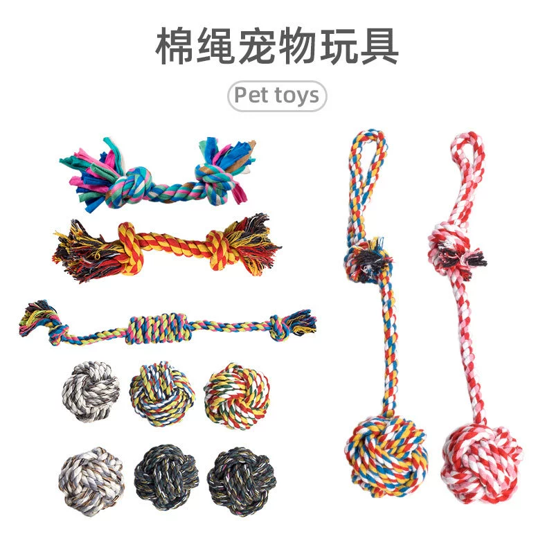 Хлопковая веревка Игрушки для домашних животных Оптовая продажа Веревка для собак Молярные игрушки для домашних животных Набор из 4 предметов Amazon Красочная хлопковая веревка Устойчивая к укусам