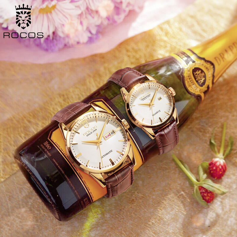 Rocos Reaks Brand 2024 New Couple Watch Pair Watch Fashion Trend Men's and Women's Belt Mechanical Watch