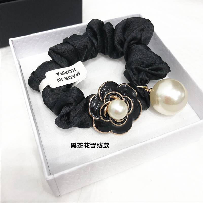 Estilo coreano gasa accesorios para el cabello elegante estilo francés estilo Chanel Camellia Perla intestino grueso banda para el cabello lazo de pelo cuerda banda de goma