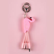 跨境充电线卡通火烈鸟可爱多头多功能四合一快充钥匙扣短款数据线