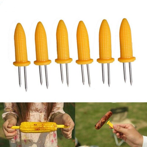 6PCS stainless steel corn roasting needle barbecue skewer barbecue tool accessories outdoor camping barbecue fork fruit fork