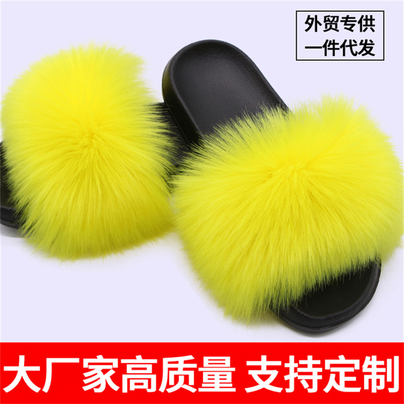 Fábrica al por mayor de comercio exterior de imitación de piel de zorro Zapatillas de piel zapatillas de verano casa zapatillas de felpa