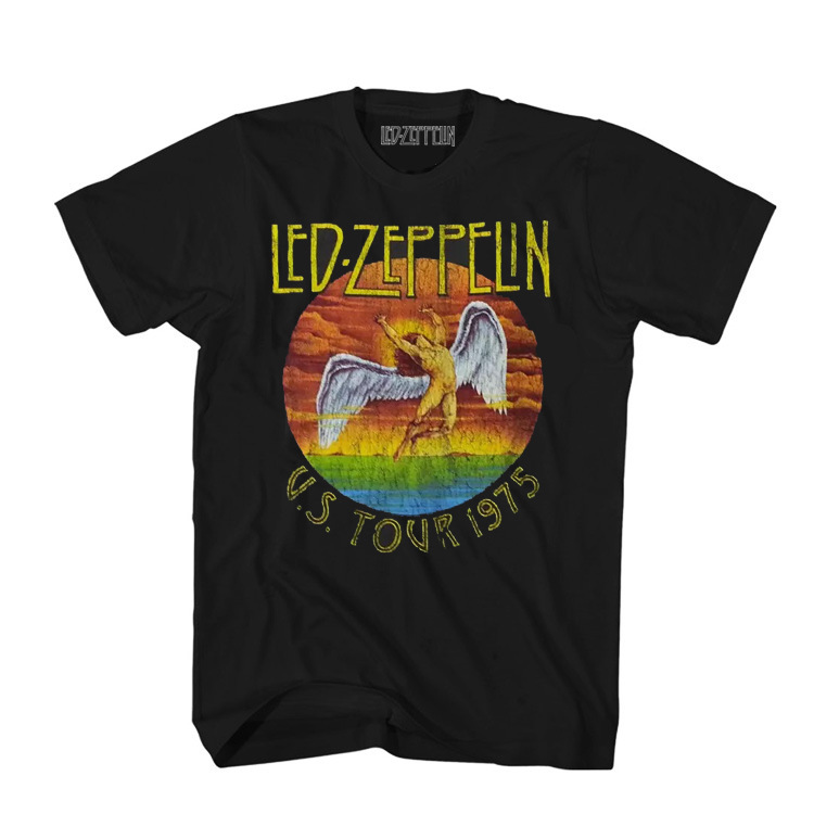 Zeppelin Led Zeppelin Short Sleeve T-Shirt Men's Retro Pure Cotton Summer T-Shirt Black
