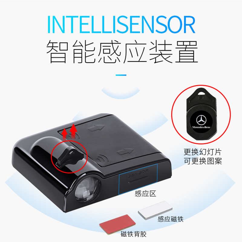 Luz de bienvenida inalámbrica del coche Luz de proyección de la batería luz de la puerta universal LED Modificación del logotipo del coche atmósfera luz regalo transfronterizo image 4
