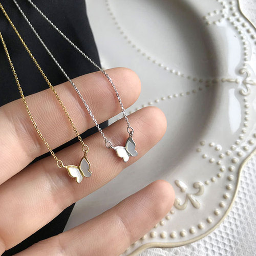 Ganjia S925 sterling silver white mother-of-pearl butterfly pendant necklace female trendy internet celebrity niche design choker clavicle chain