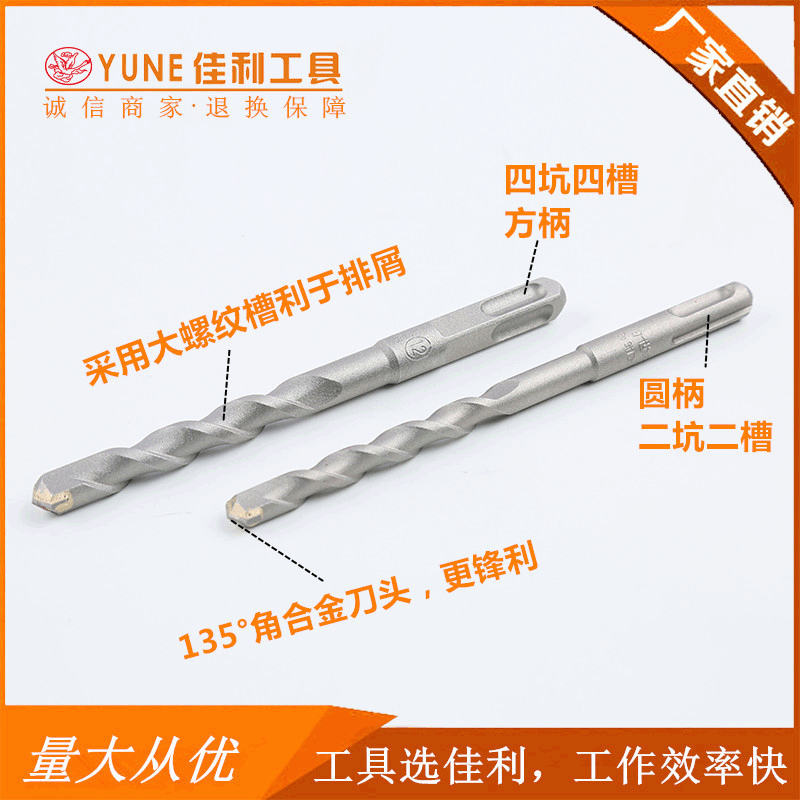 Two-Groove, Two-Pit Round Handle Electric Hammer Drill Bit for Wall Drilling, Extended Length for Concrete Impact Drilling in Construction