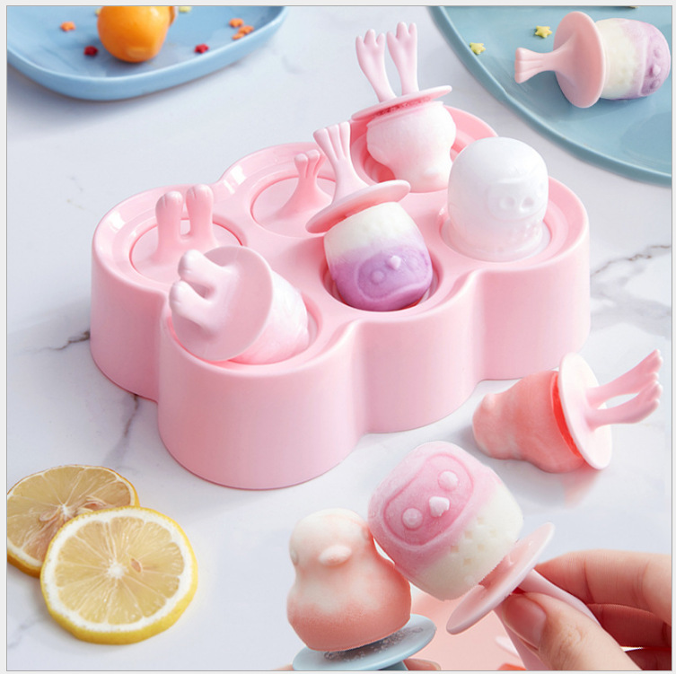 夏季卡通动物冰棍模具食品级硅胶带盖按压模具冰激凌冰棒硅胶冰格