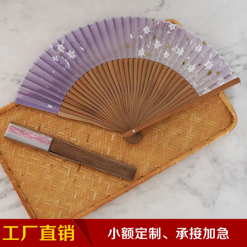 Procesamiento de bambú de impresión de estilo chino ventilador de bambú superficie de seda ventilador de baile ventilador femenino ventilador plegable japonés ventilador de estilo antiguo al por mayor