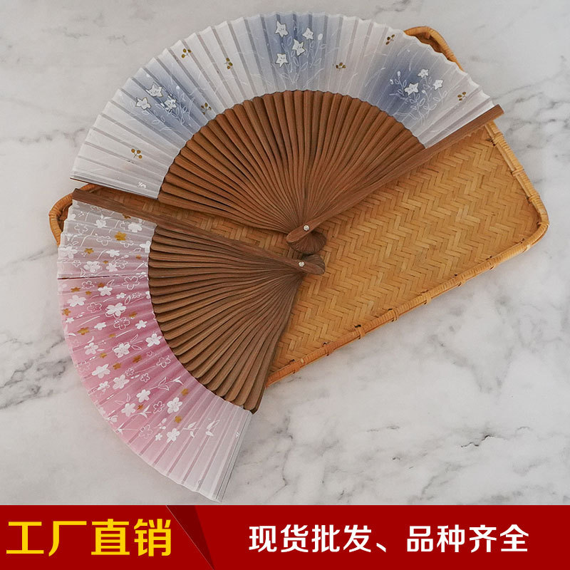 Procesamiento de bambú de impresión de estilo chino ventilador de bambú superficie de seda ventilador de baile ventilador femenino ventilador plegable japonés ventilador de estilo antiguo al por mayor