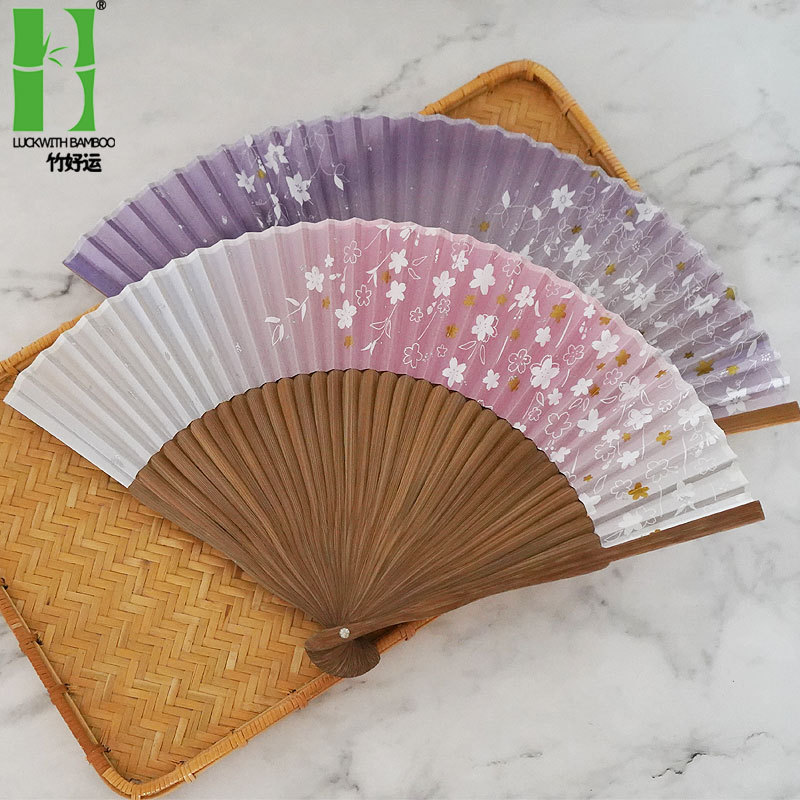 Procesamiento de bambú de impresión de estilo chino ventilador de bambú superficie de seda ventilador de baile ventilador femenino ventilador plegable japonés ventilador de estilo antiguo al por mayor