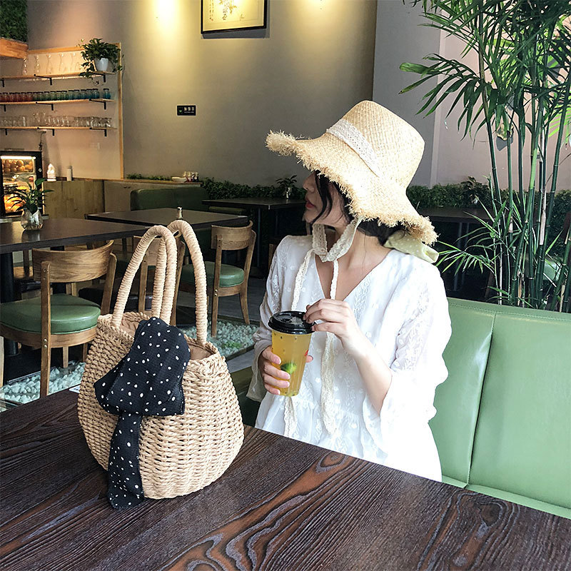 Bolso tejido hecho a mano bolsa de playa de vacaciones bolso de mujer bolso tejido bolso de paja transfronterizo Venta caliente entrega de una pieza