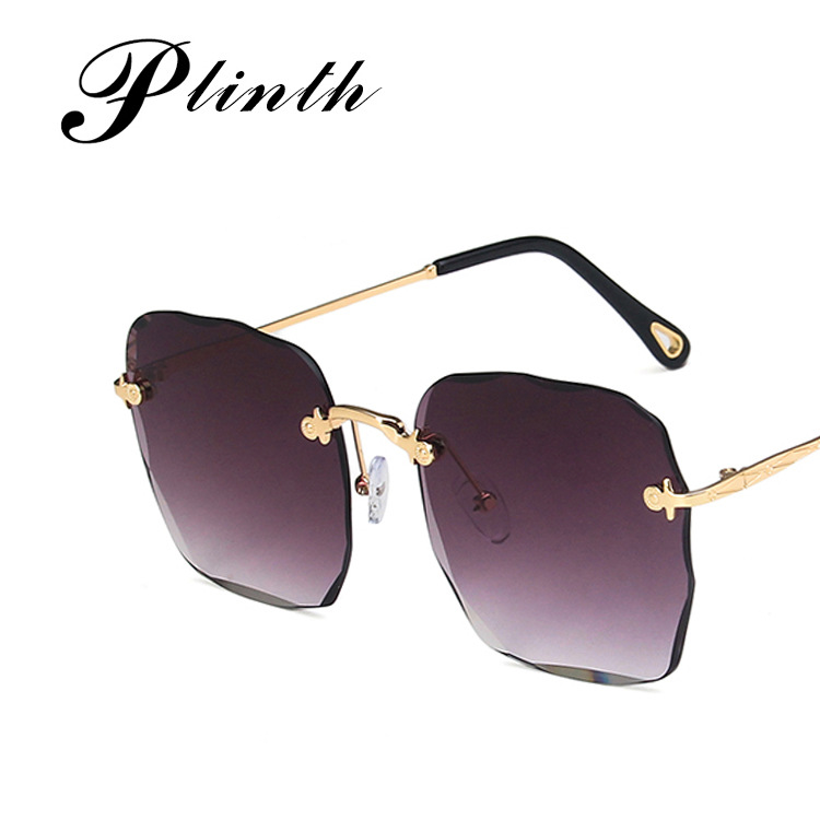 Fashionable Internet Popular Frameless Sunglasses Women's 2020 New Arrival Large Frame Trendy Sunglasses Women's Instagram Style Round Face Street Beating Glasses